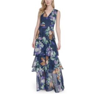 Eliza J Floral Tiered Maxi Dress - Blue and Purple